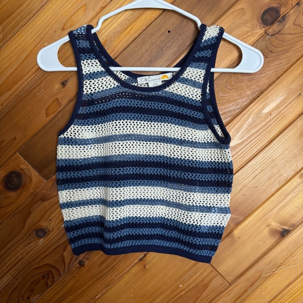 C&C California Navy and Cream Knit Top Size XS